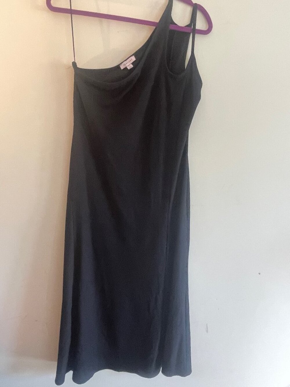 Topshop US 12 Black One Shoulder Asymmetrical Midi Dress